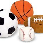 Melissa & Doug Sports Throw Pillows With Mesh Storage Bag - Plush Basketball, Baseball, Soccer Ball, and Football
