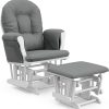 Storkcraft Premium Hoop Glider and Ottoman (White Base, Gray Cushion) – Padded Cushions with Storage Pocket, Smooth Rocking Motion, Easy to Assemble, Solid Hardwood Base