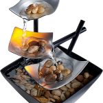 HoMedics Indoor 3-Tier Relaxation Tabletop Fountain, Automatic Pump with Power Switch, Extra Deep Basin with Natural River Rocks and Reflective Lighting Feature, EnviraScape Silver Springs